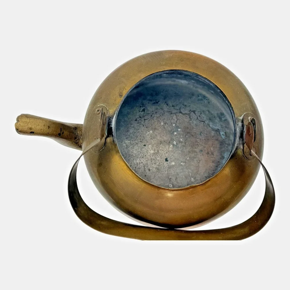 Brass Tea Kettle Primitive Farmhouse Cottage Cabin Rustic Kitchen Decor Vintage
